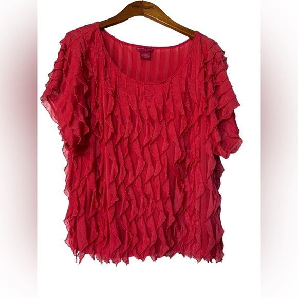 other Tops - Pink Ruffle Short Puff Sleeve Blouse Shirt Women’s